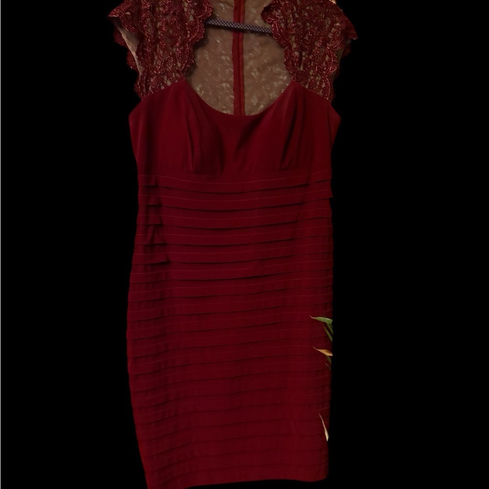 Xscape Burgundy Lace Dress